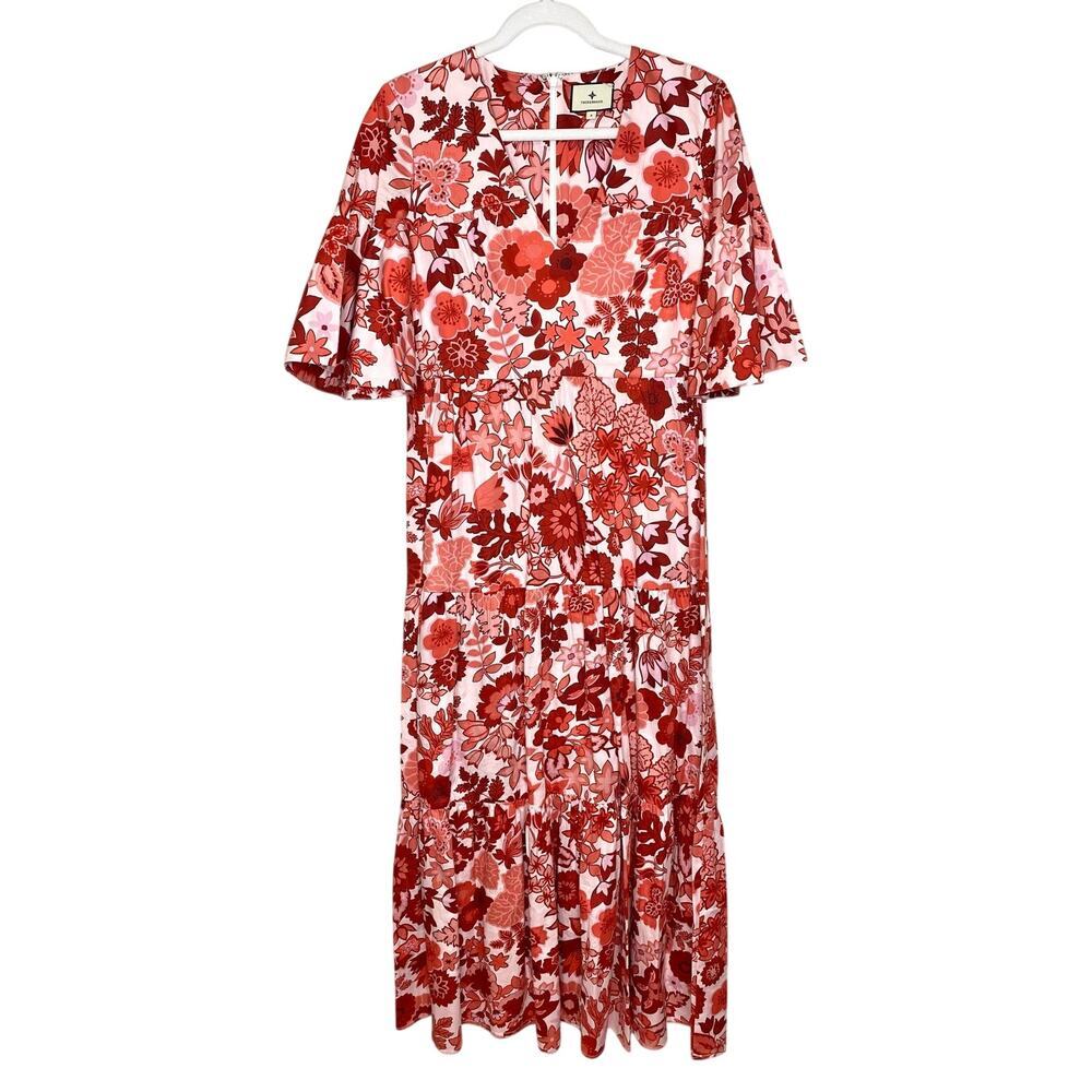 Tuckernuck Ginger Maxi Dress Spiced Chintz Red Floral Print Tiered Bell Sleeve S - Picture 2 of 5